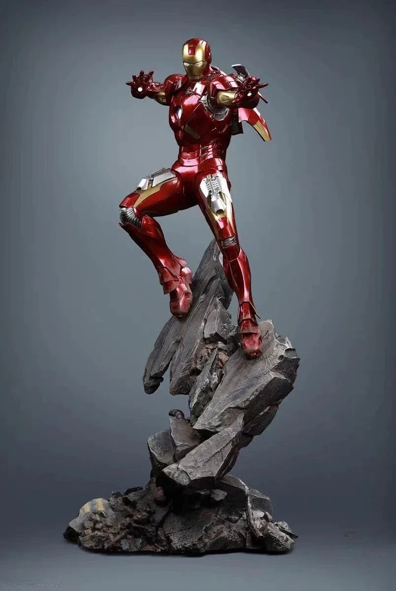 75cm Iron Man Figure MK7 Flying Posture Can Glow Anime Model High-end Resin  Desktop Ornament Decorations Children Toys Gifts