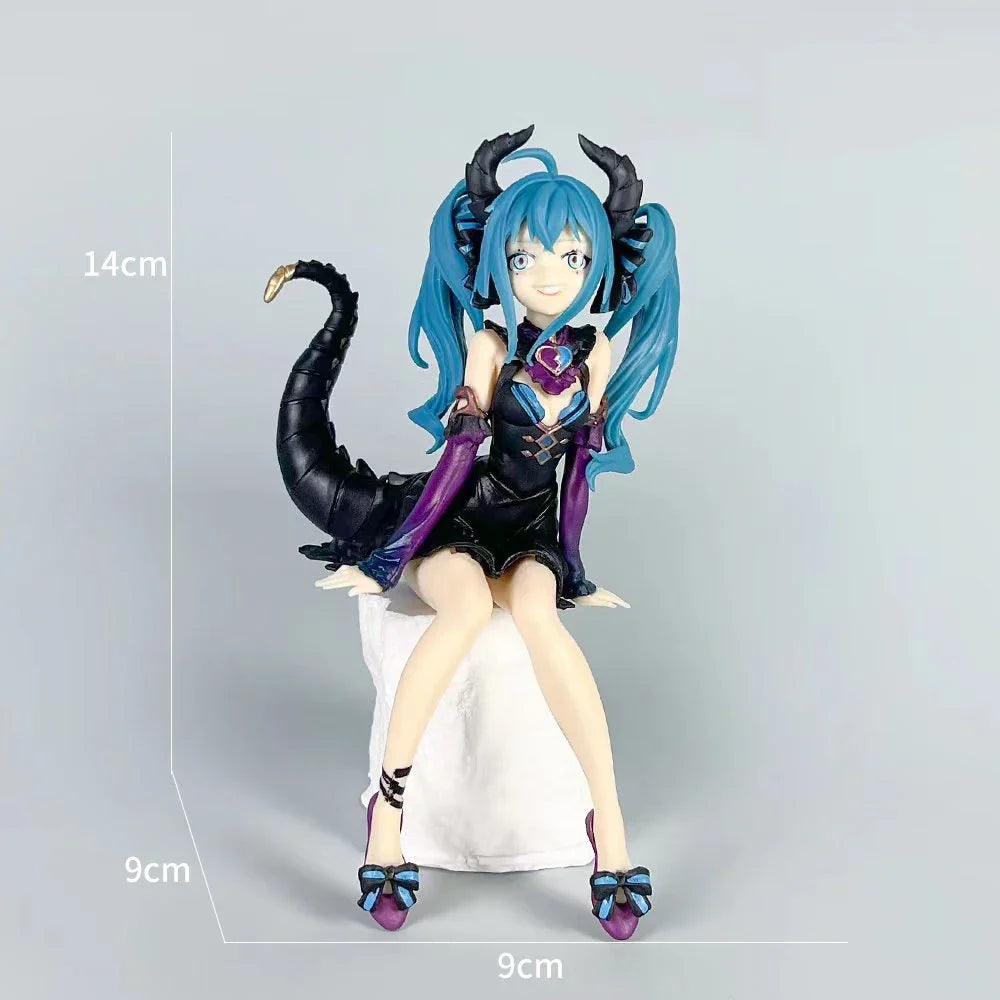 14cm Cute Miku Dragon Maid Anime Action Figure Girl Little Devil Sitting Noodle Stopper Model Toys Child PVC Doll Boxed