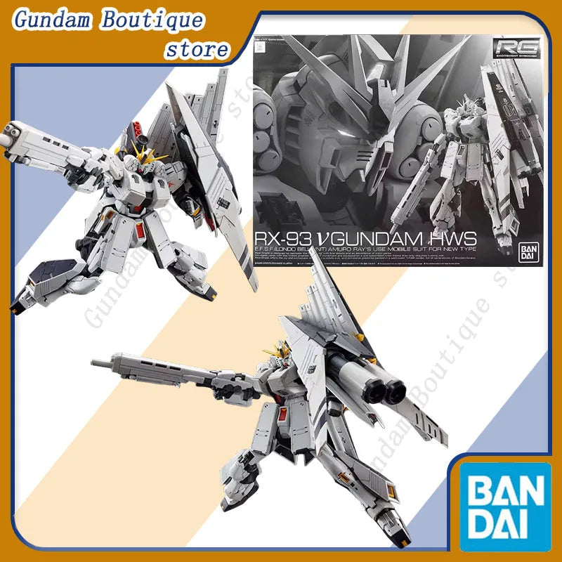 Bandai Genuine RG RX-93 V GUNDAM HWS Anime Action Figure Robot Periphery Collectible Assembly Model Toys Ornaments Gift Children