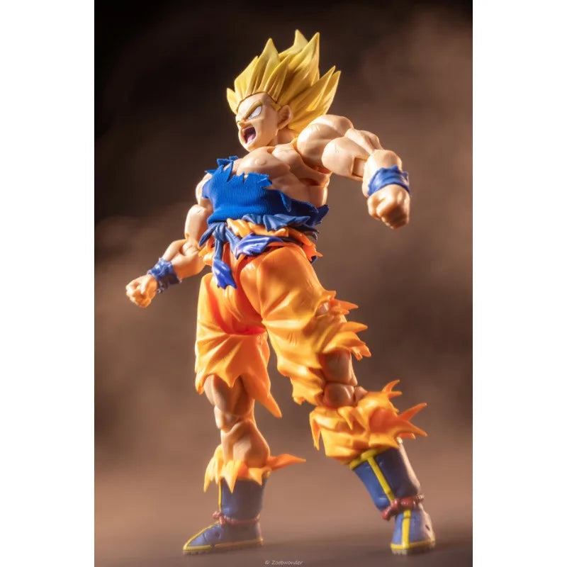 SHF 1/12 Super Saiyan 3 Goku Son Goku Dragon Ball Battle Damaged Top T-Shirt Vest Fit 6'' Men Soldier Action Figure Body