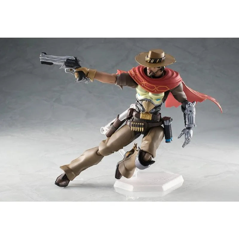 Max Factory Figma #438 McCree-155mm PVC/ABS Doll Removable Red Cape Flashbang+Peacekeeper Parts All-Ages Movable Action Figure