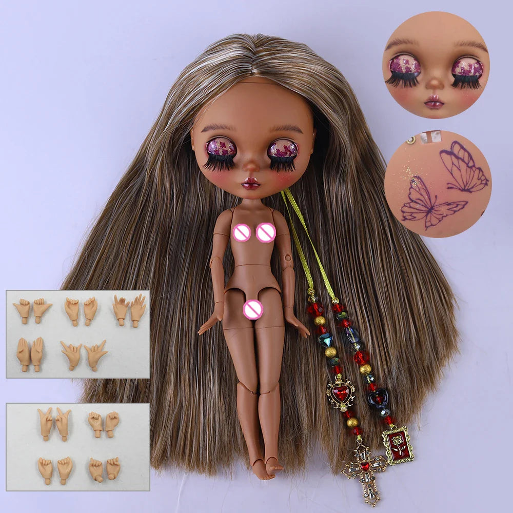 ICY DBS Bryce 1/6 Handbemaltes Puppenset Puppe mit dunkler Haut, langen Wimpern und Sonnenflecken SD Version