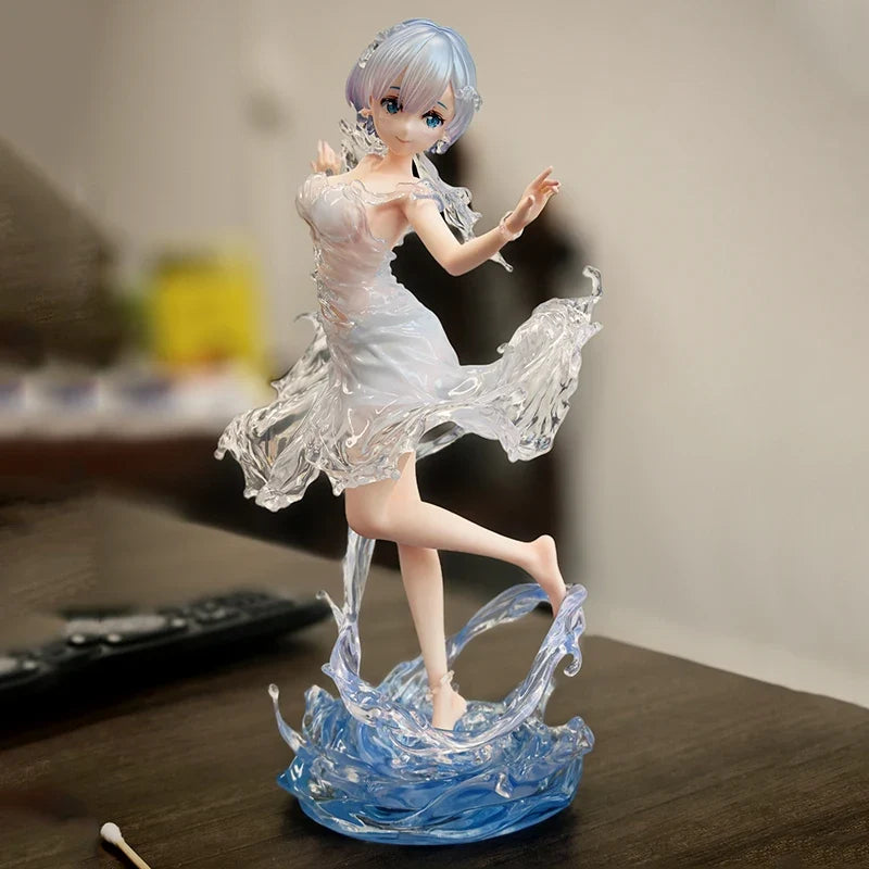 New 24cm Re:Zero Starting Life In Another World Rem Water Dress Dual Face Replacement Standing Pose Anime Figure Model Toy