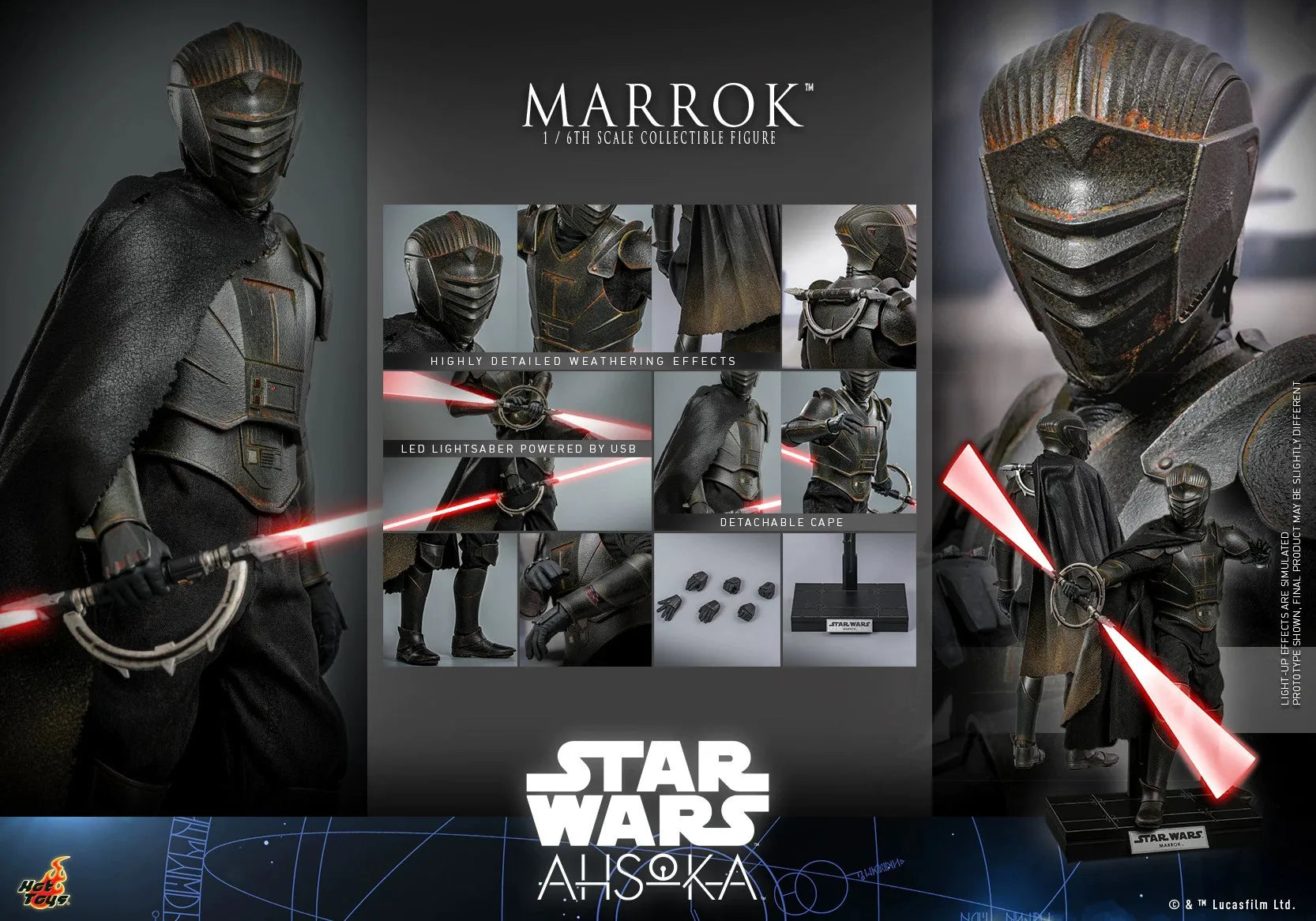 Original HotToys Marrok 1:6 Sammler-Actionfigur TMS117 Ahsoka Serie Inquisitor Rüstung Rotes Lichtschwert Modell Spielzeug Geschenk