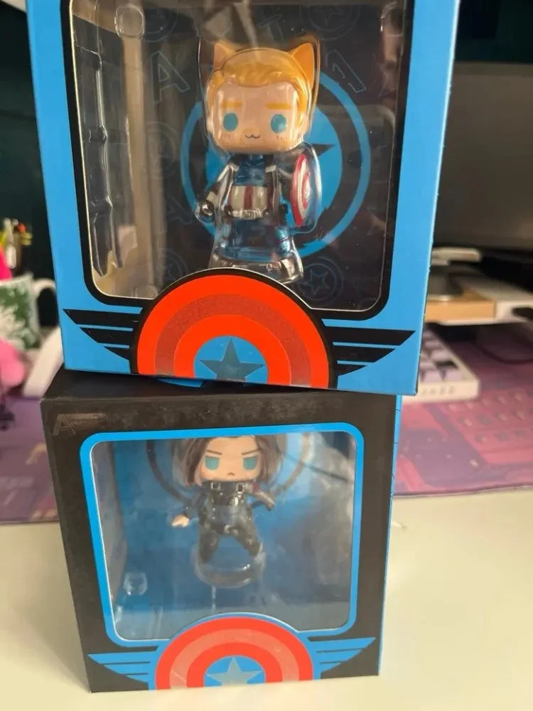 Captain America Winter Soldier Spiderman Q Edition Figure Handmade Desktop Ornament Creative Car Decor Marvel Office Collectible