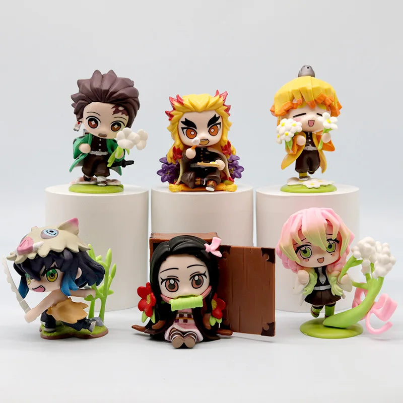 Demon Slayer Action Figures Q Version Tanjirou Nezuko Zenitsu Fashion Play Car Interior Desktop Miniature Ornament Accessories