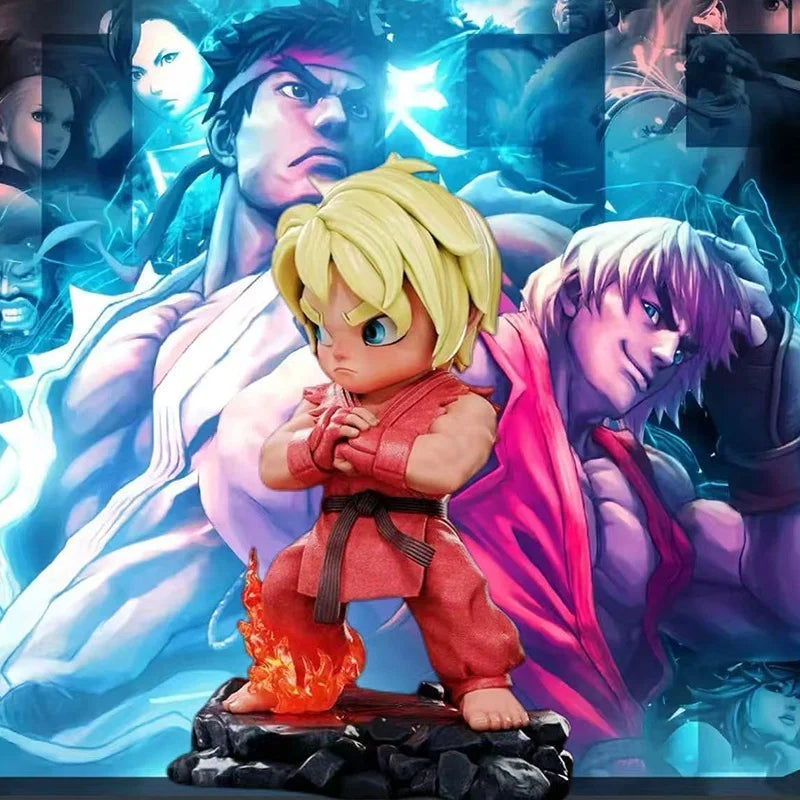 15cm Street Fighter Long & Ken Hongrenken Bai Ren Long Ryu  Q Version Hand-made Dolls Tide Play Art Ornaments toy for gift ﻿