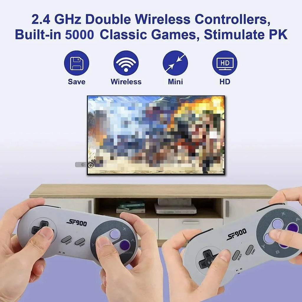 SF900 Retro Game Console Wireless Dual Gamepad Video Gaming Console HD Output 5000 Classical Game Children Gifts
