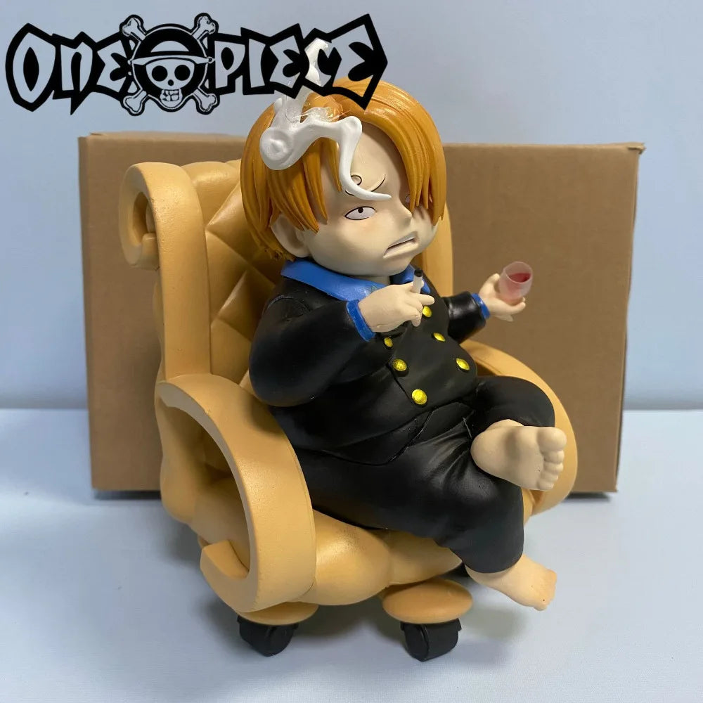 One Piece Chubby Sitting Figure Set - Cute Q Version Luffy, Zoro, Sanji Anime Collectible Desktop Decor