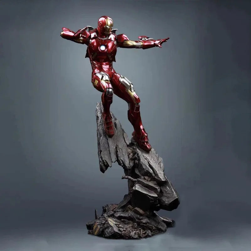 75cm Iron Man Figure MK7 Flying Posture Can Glow Anime Model High-end Resin  Desktop Ornament Decorations Children Toys Gifts