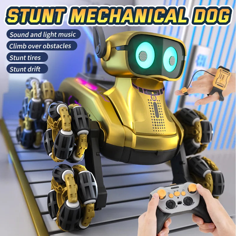 New Gesture Control RC Robot Dog - 8-Wheel Stunt, Music Dancing Transform Toy for Kids Boys Girls