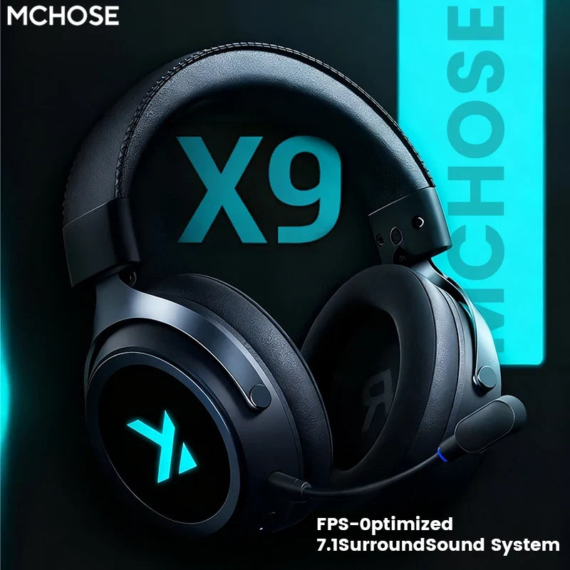 MCHOSE X9 Wireless Headworn Game 7.1 Headset Bluetooth 2.4G Three Mode E-sports Noise Reduction Headset Headset FPS for Gifts