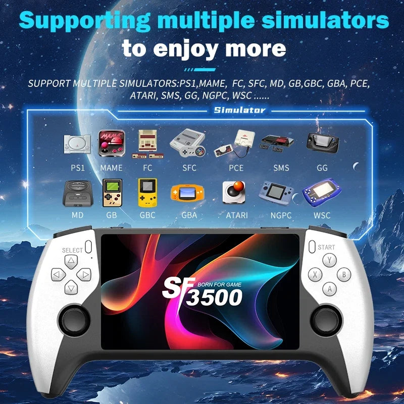 2 in1 Multi-Functional Retro Wireless Game Controller&Handheld Console SF3500Pro,5-inch IPS Screen with Dual Core CPU,FHD Cable