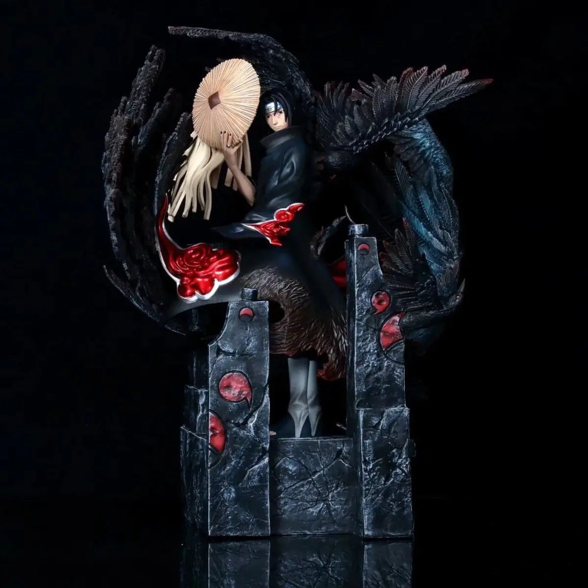 36cm NARUTO Anime Figures Akatsuki Uchiha Itachi Statue Scene Model Doll Toy Ornaments Action Figure Sharingan Amaterasu Gift