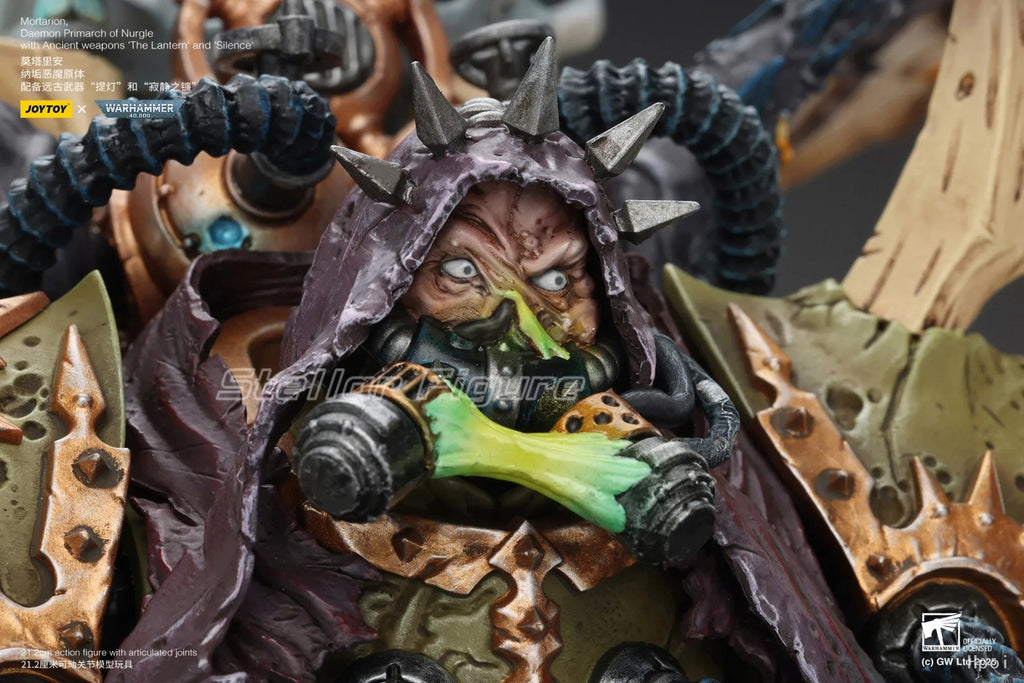 【SF】JOYTOY Warhammer 40K 1/18 Action Figure Mortarion Daemon Primarch of Nurgle with Ancient Weapons‘The Lantern' and ‘Silence'